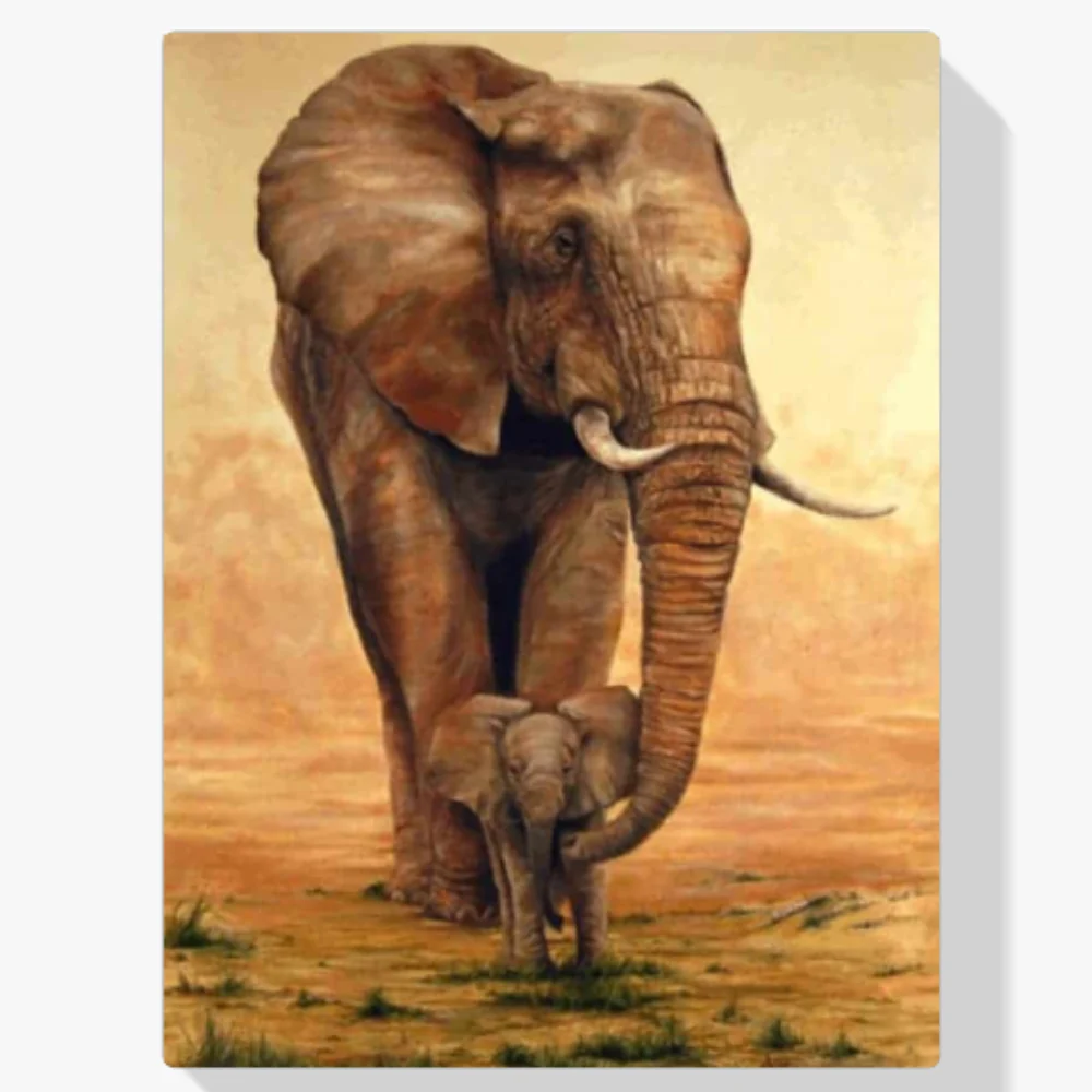 Pintura Diamante - Elefante con cría en la sabana