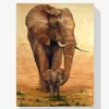 Pintura Diamante - Elefante con cría en la sabana