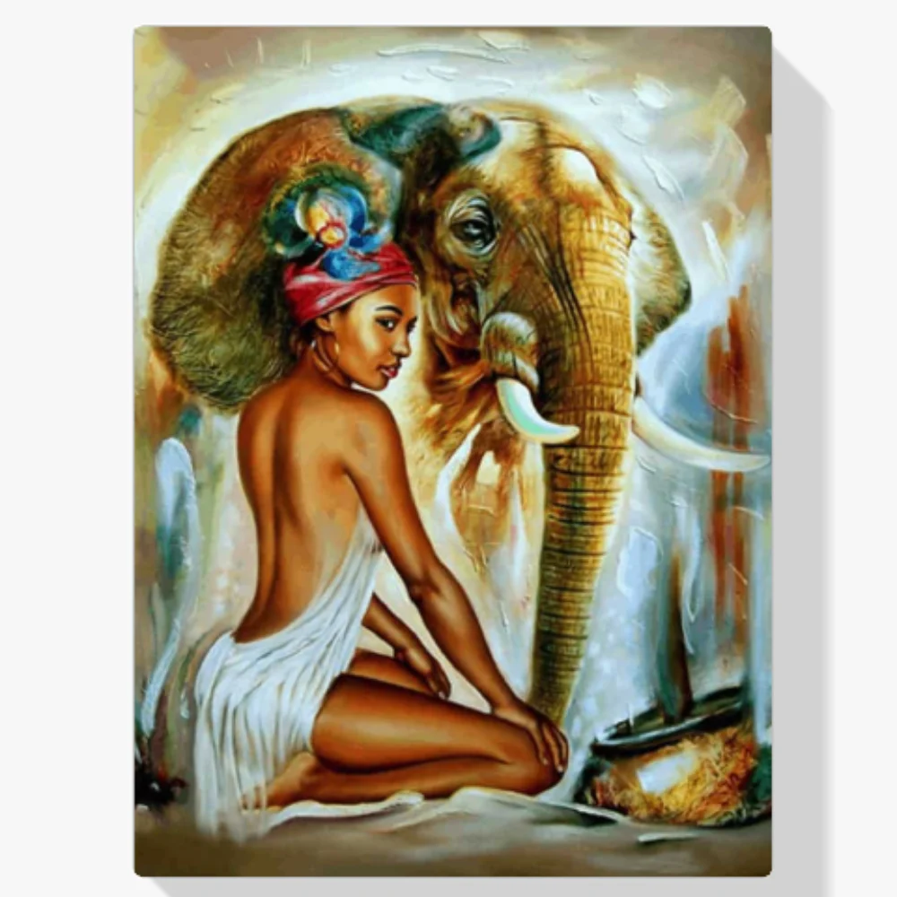Pintura Diamante - Elefante con dama