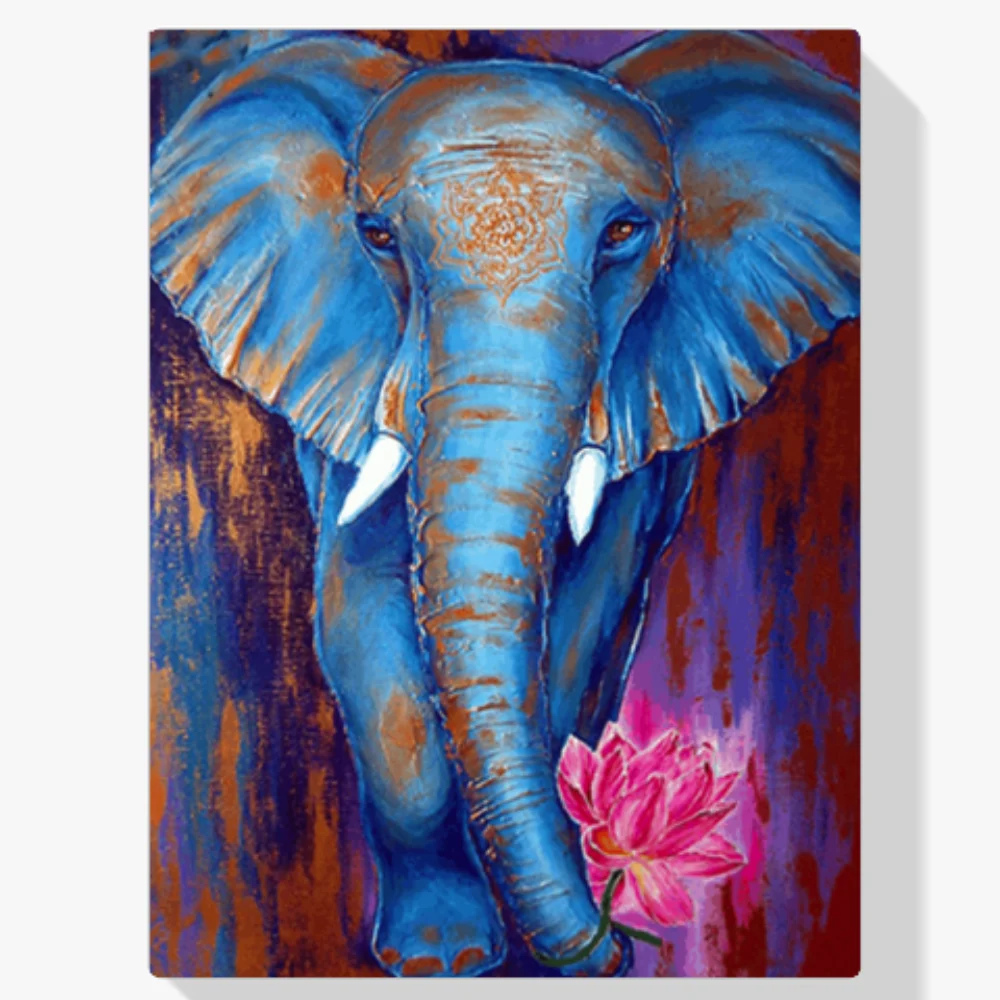 Pintura Diamante - Elefante con un loto rosa