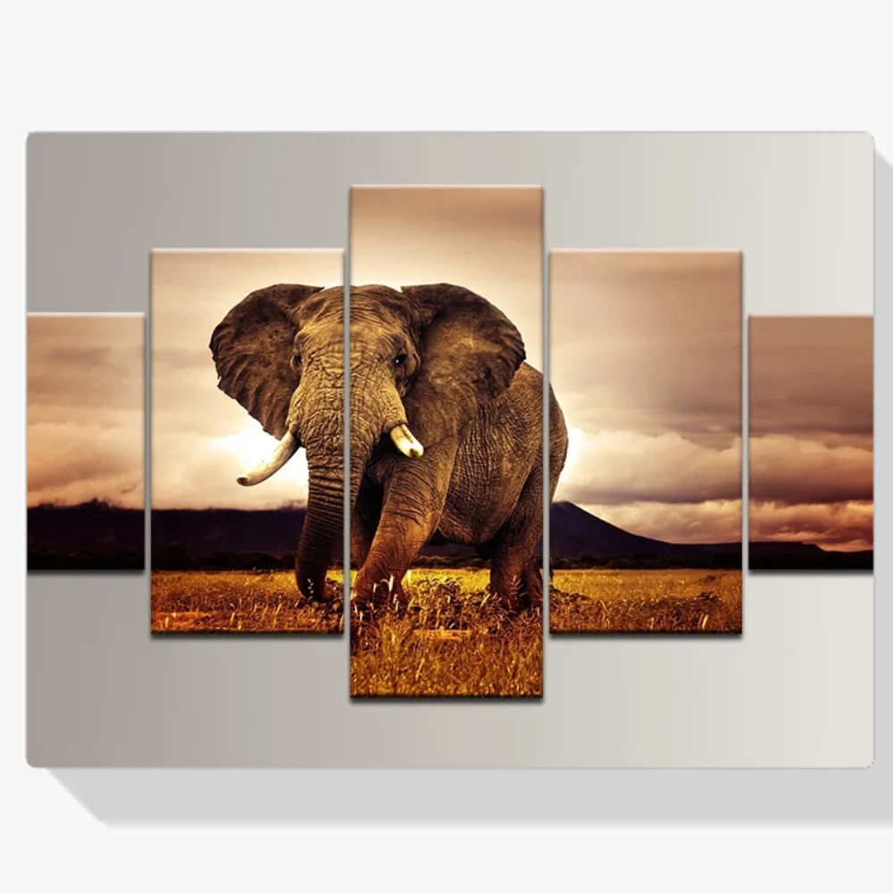 Pintura Diamante - Elefante en África 5 paneles