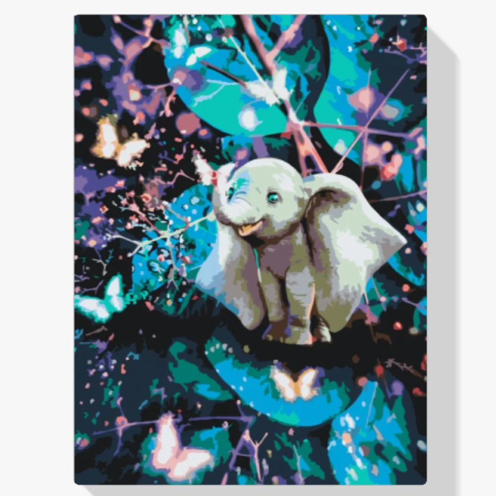 Pintura Diamante - Elefante en el país de las mariposas