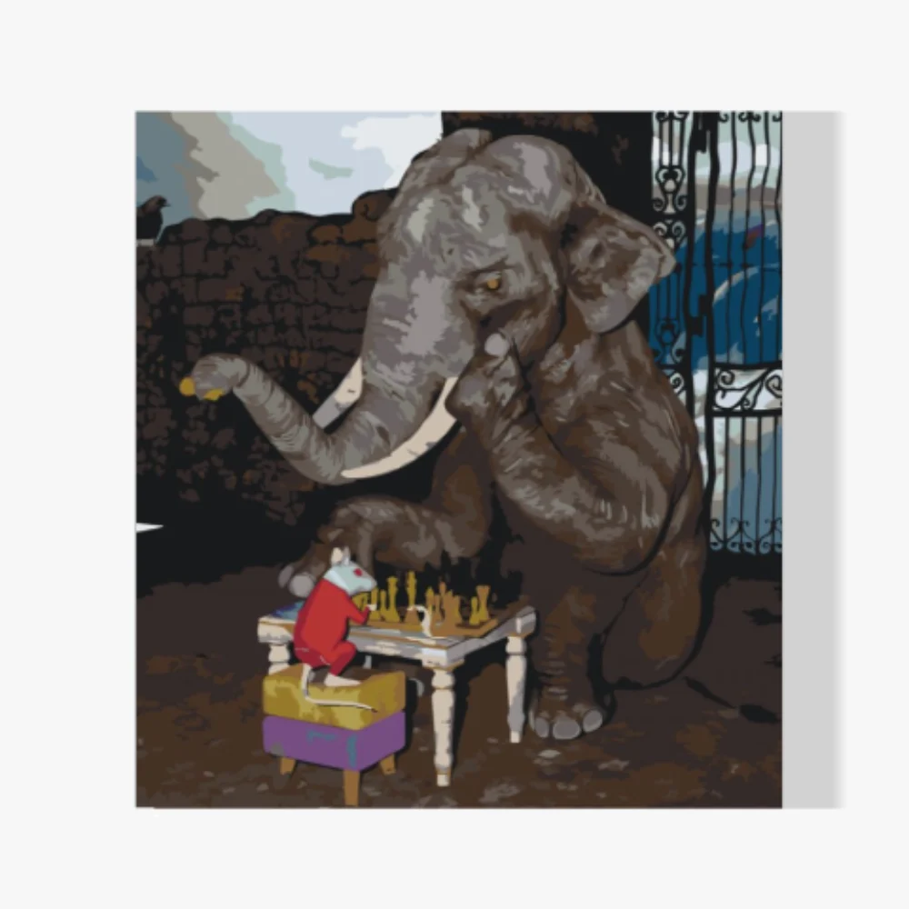 Pintura Diamante - Elefante y ratón juegan al ajedrez
