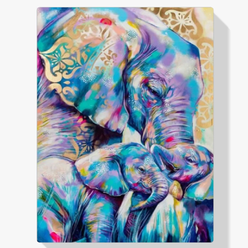 Pintura Diamante - Familia de elefantes de colores
