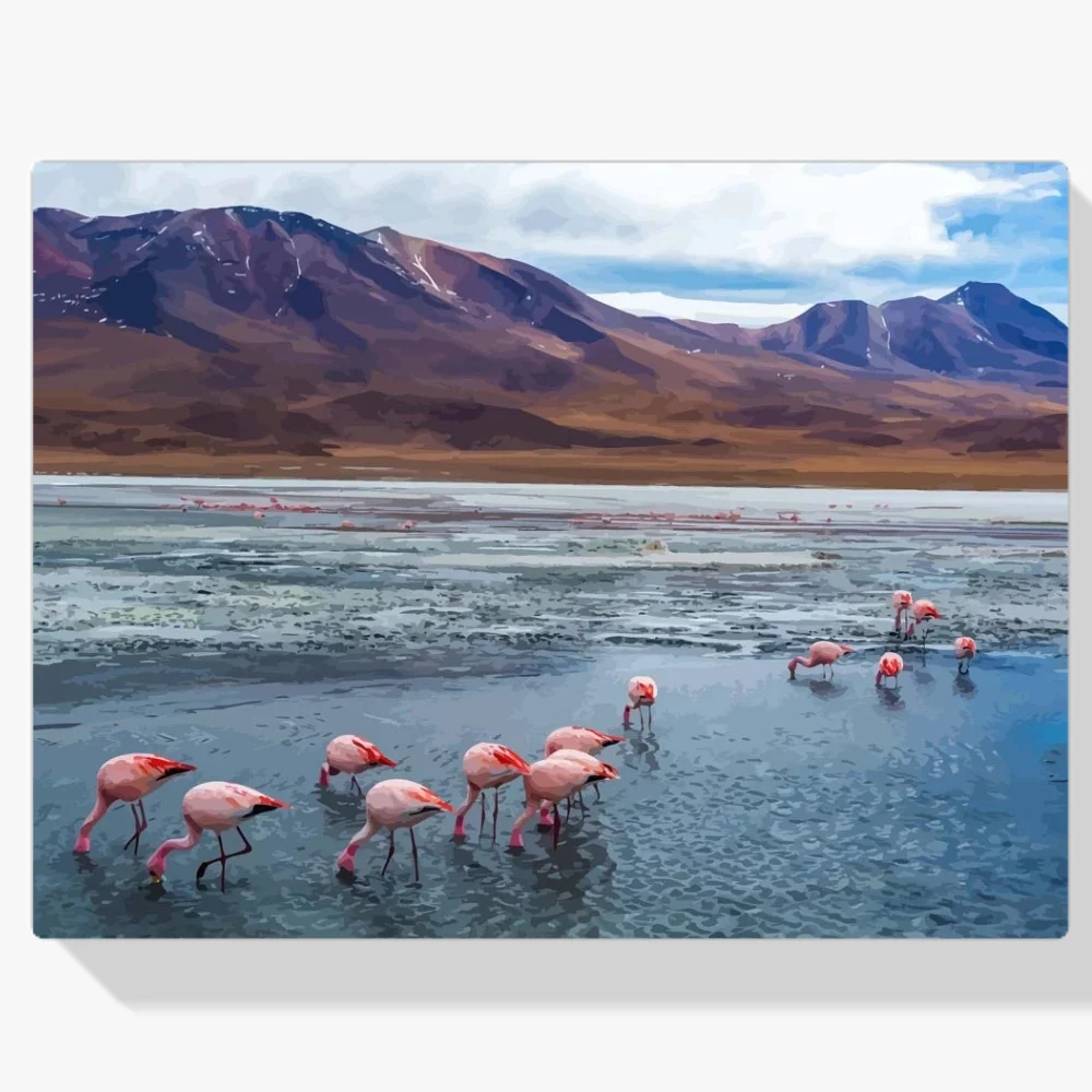 Pintura Diamante - Flamencos en Bolivia
