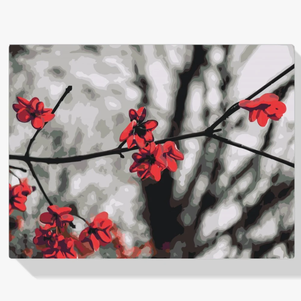 Pintura Diamante - Flores rojas en el árbol