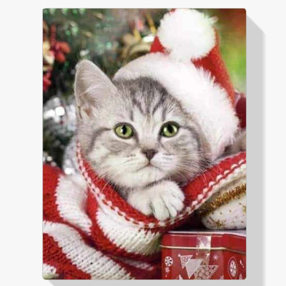 Pintura Diamante - Gatito con gorro de Papá Noel