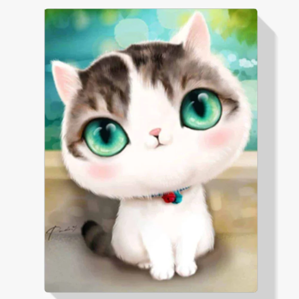 Pintura Diamante - Gatito con grandes ojos turquesa