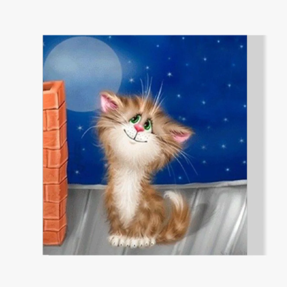 Pintura Diamante - Gatito en la chimenea