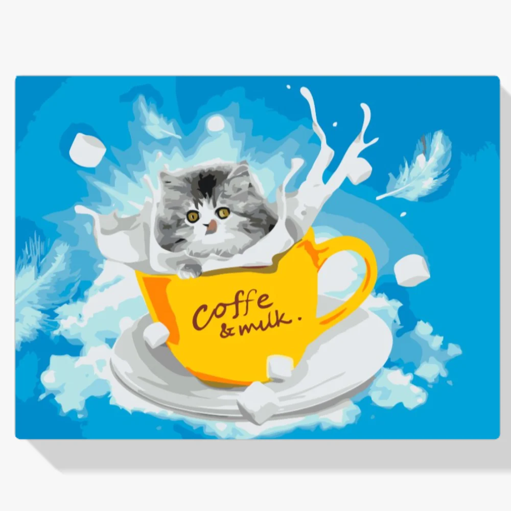 Pintura Diamante - Gatito en un vaso de leche
