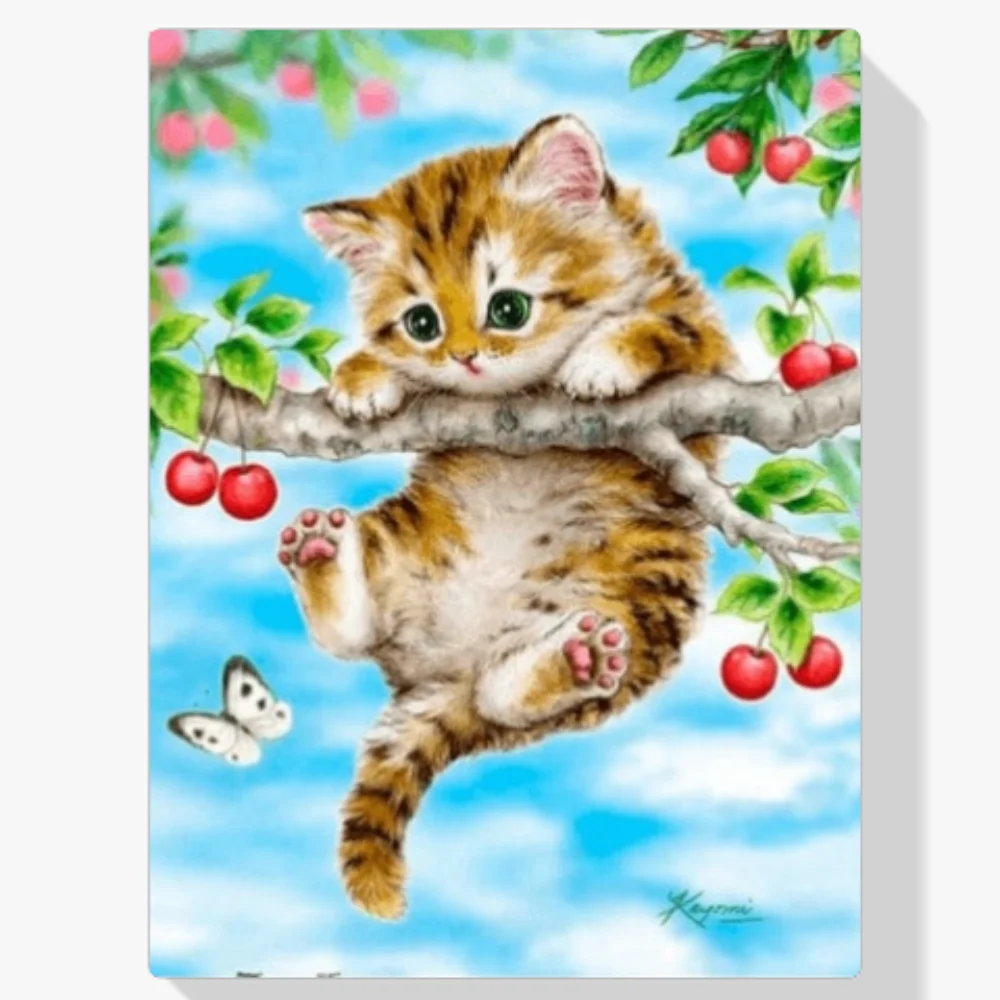 Pintura Diamante - Gatito en una rama