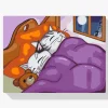 Pintura Diamante - Gatitos y osito de peluche en una cama