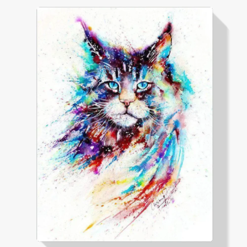 Pintura Diamante - Gato acuarela de colores