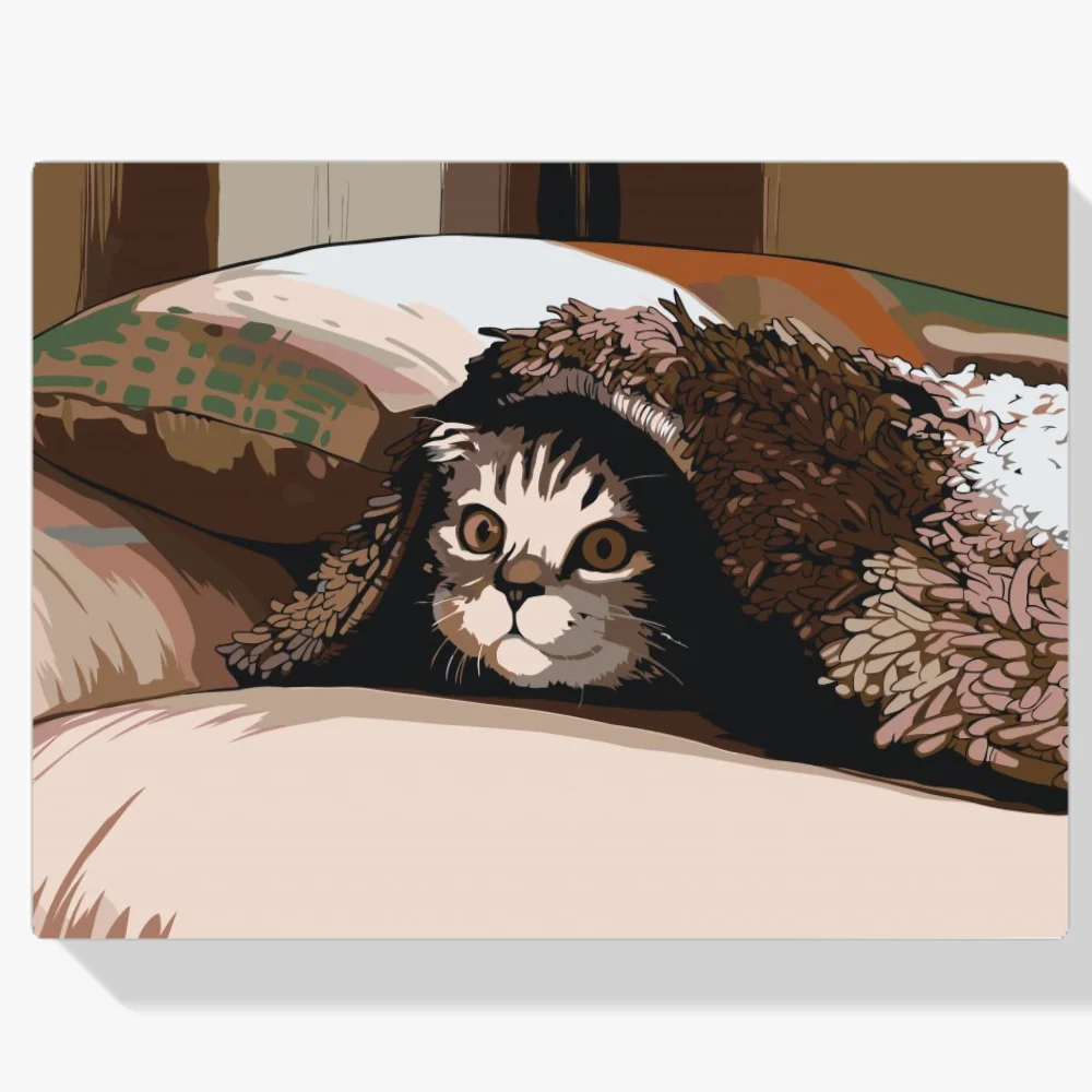 Pintura Diamante - Gato bajo la almohada
