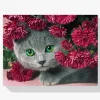 Pintura Diamante - Gato con flores