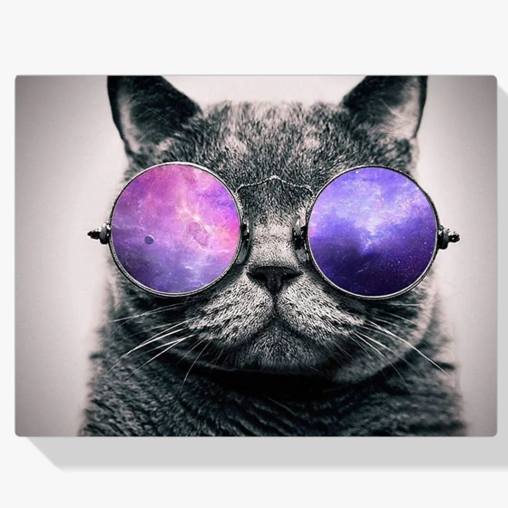 Pintura Diamante - Gato con gafas moradas