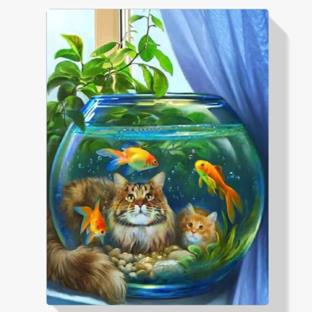 Pintura Diamante - Gato con pez