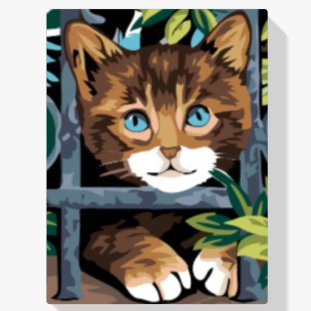 Pintura Diamante - Gato detrás de la valla