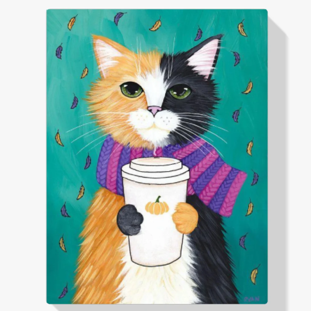 Pintura Diamante - Gato dibujado con taza