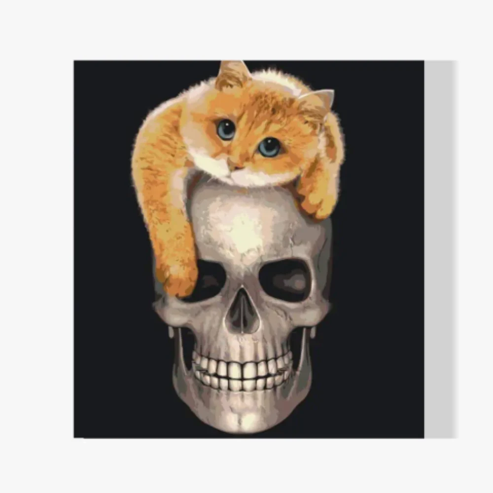 Pintura Diamante - Gato en el cráneo