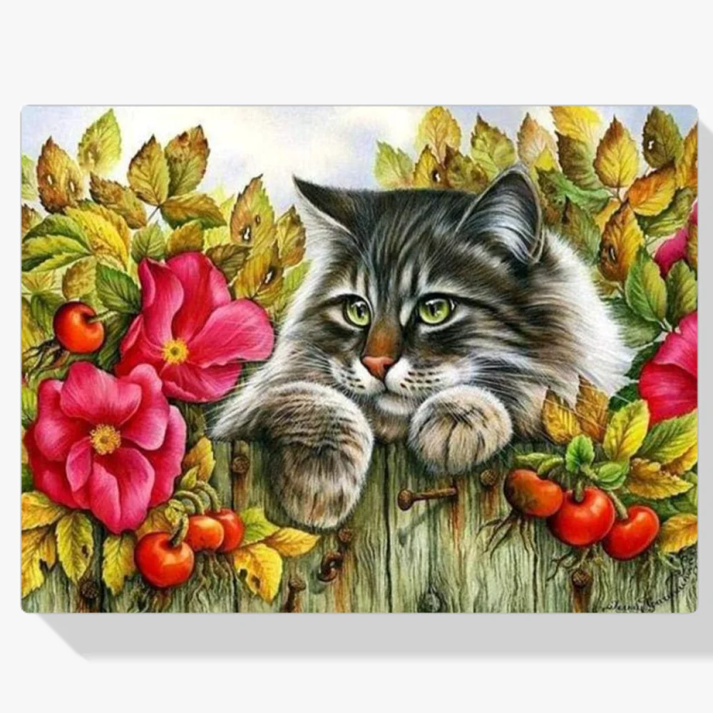 Pintura Diamante - Gato en la valla