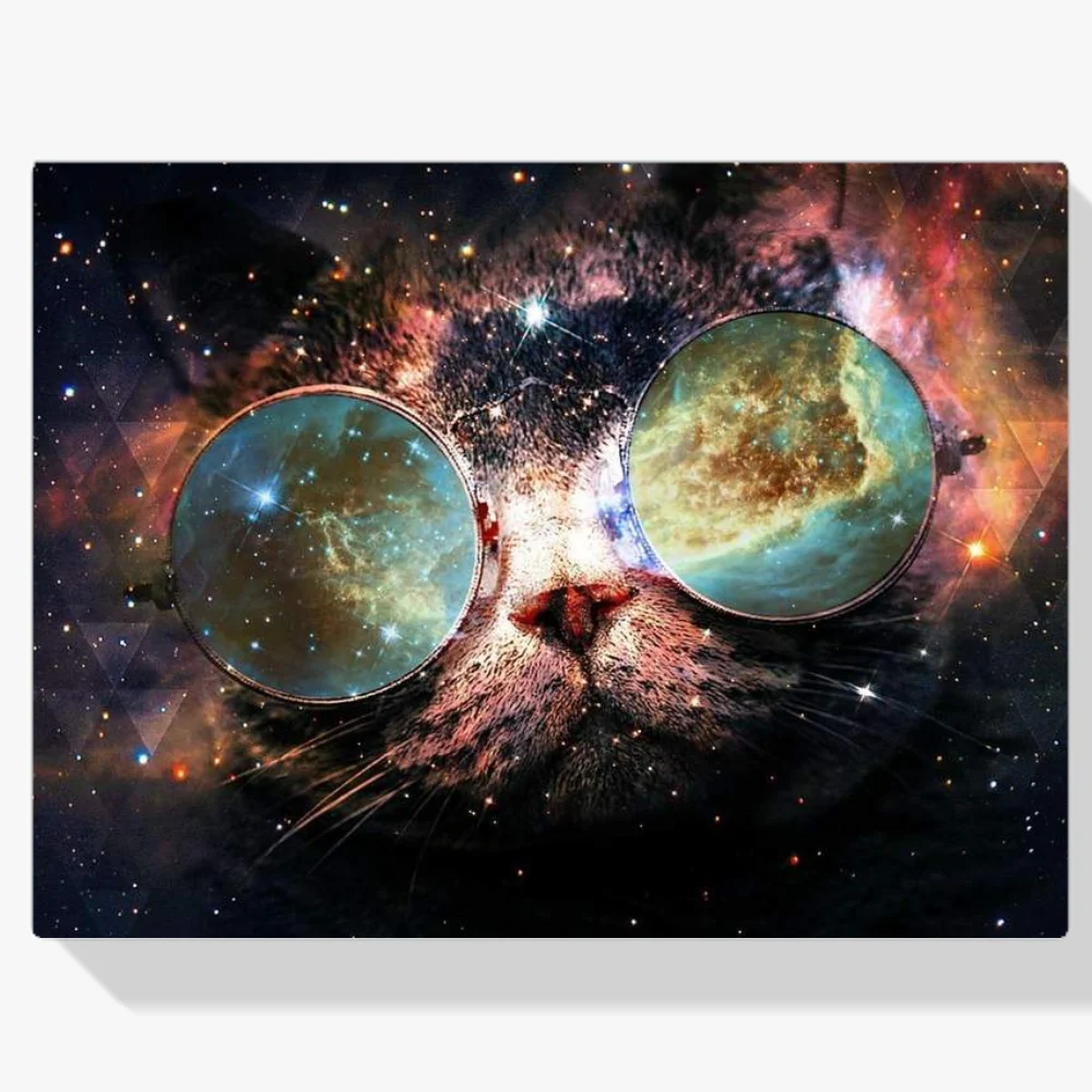 Pintura Diamante - Gato espacial
