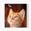Pintura Diamante - Gato marrón con mariposa azul
