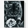 Pintura Diamante - Gato negro con flor y abeja