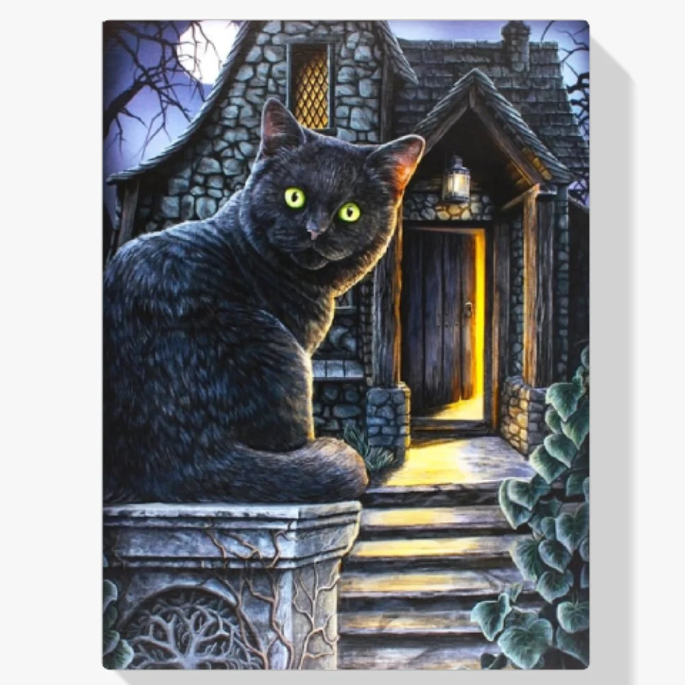 Pintura Diamante - Gato negro con ojos verdes