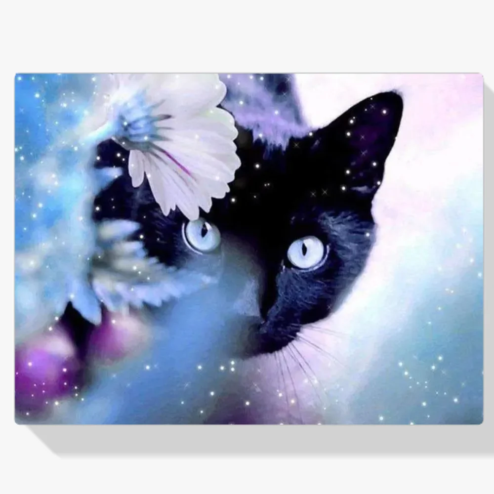 Pintura Diamante - Gato negro con rosa