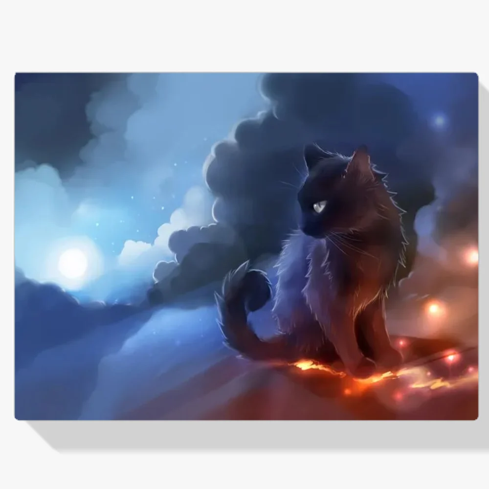 Pintura Diamante - Gato negro con volcán