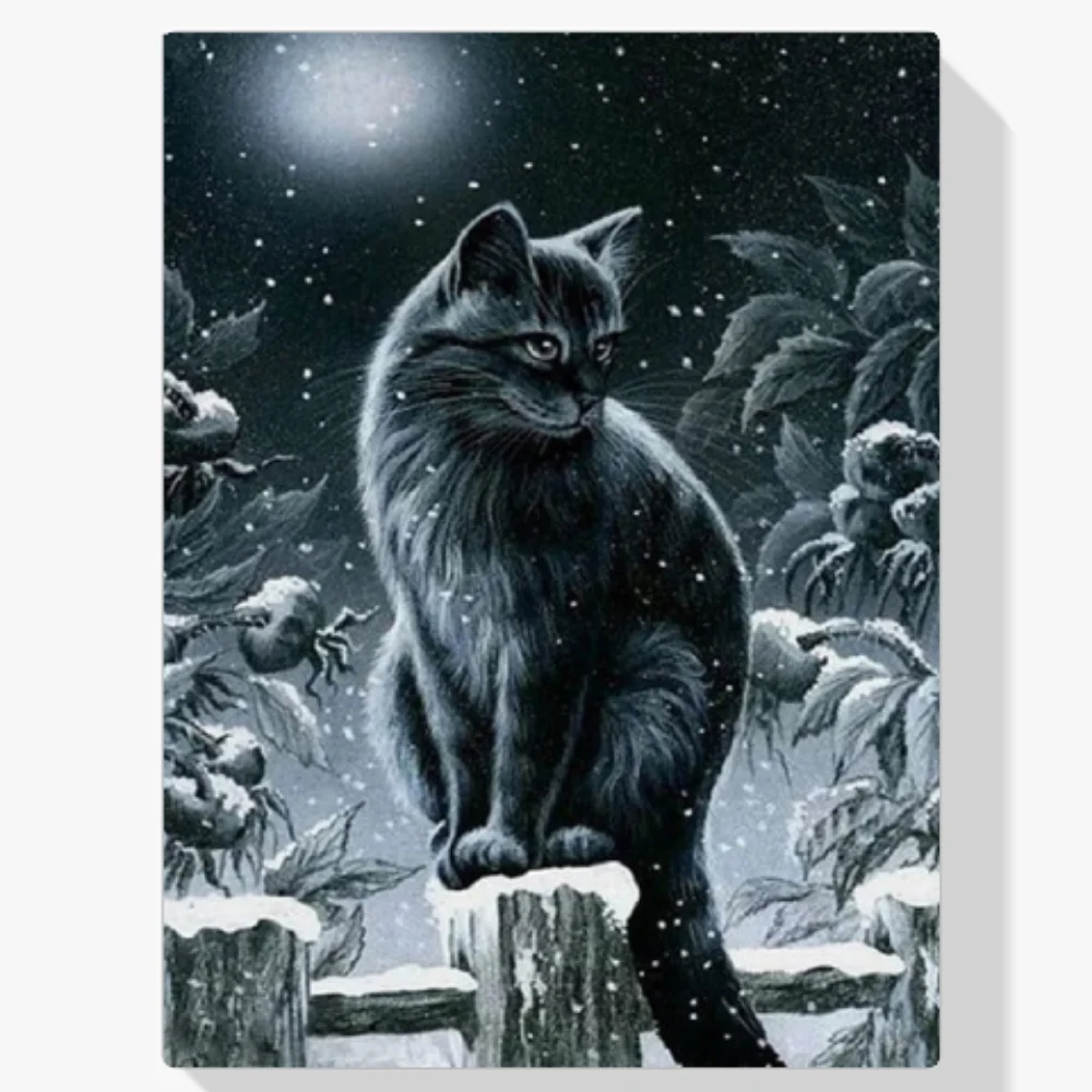Pintura Diamante - Gato negro de invierno