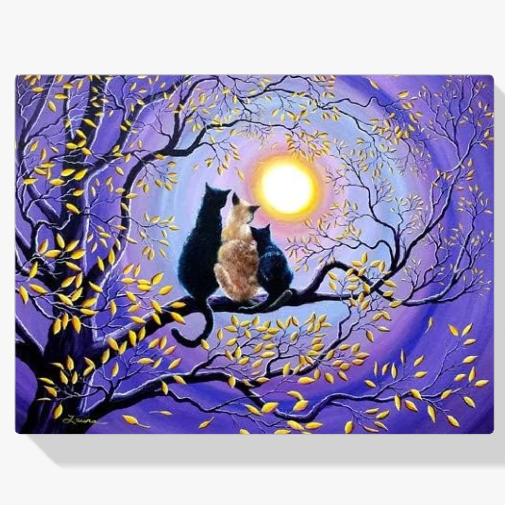 Pintura Diamante - Gatos a la luz de la luna