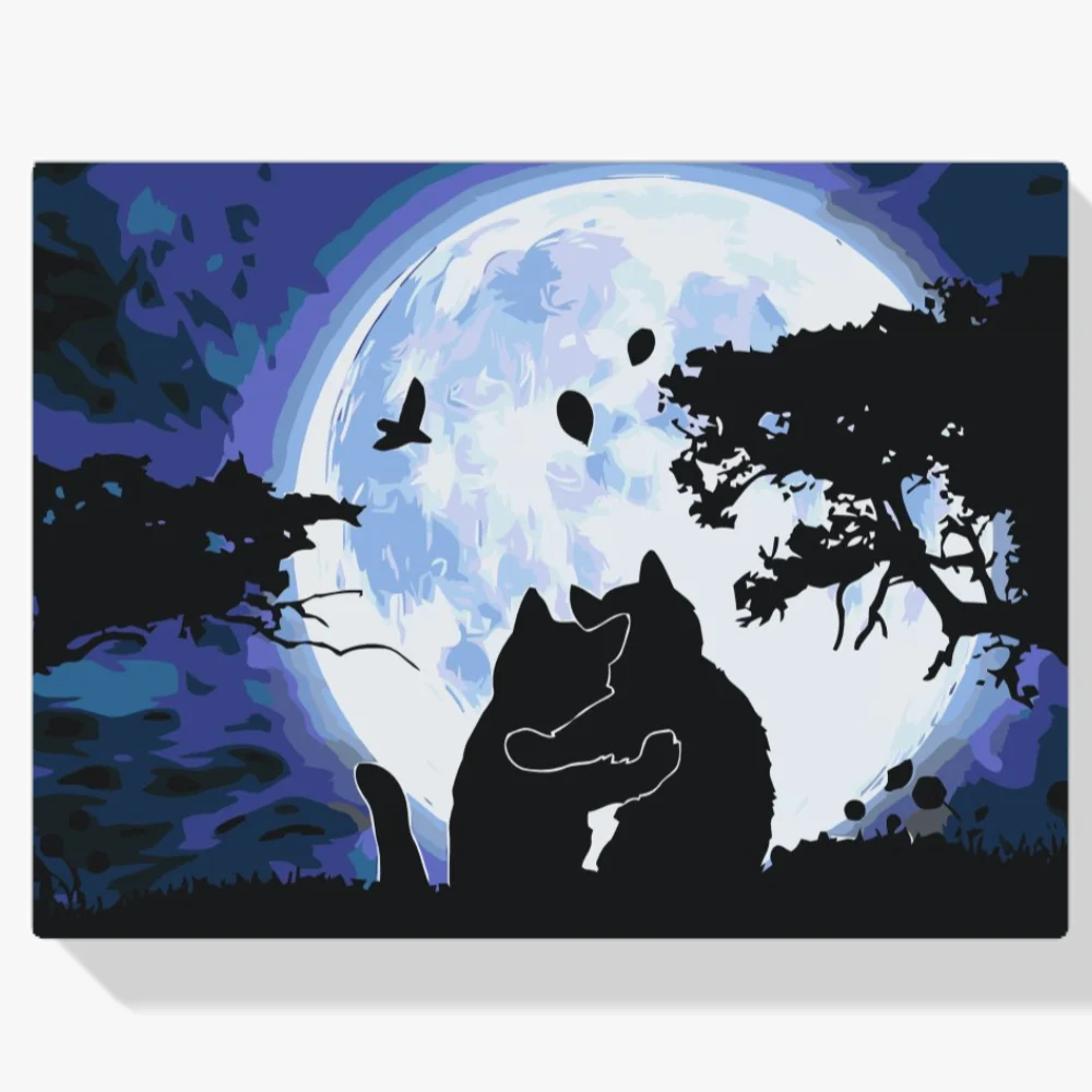 Pintura Diamante - Gatos bajo la luna llena 2