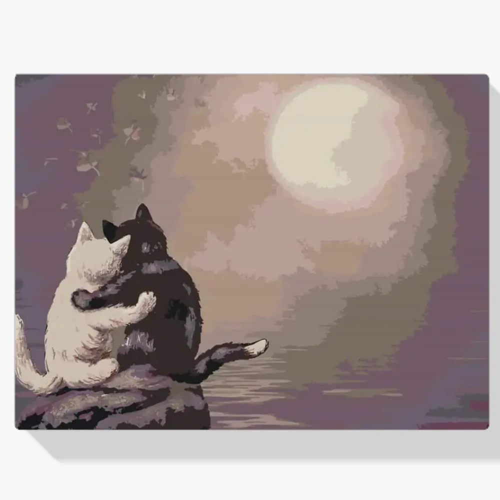 Pintura Diamante - Gatos en luna llena