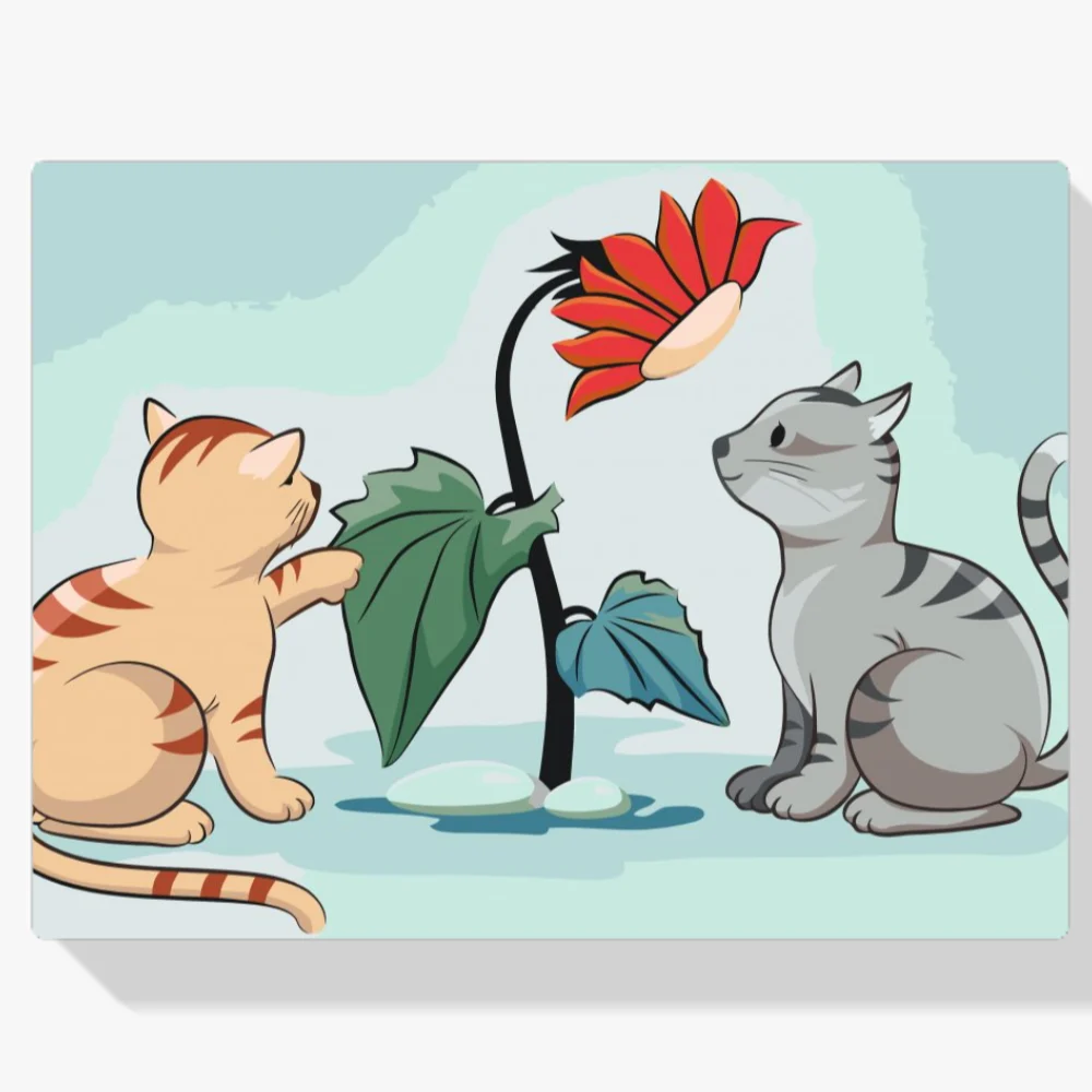 Pintura Diamante - Gatos y flores