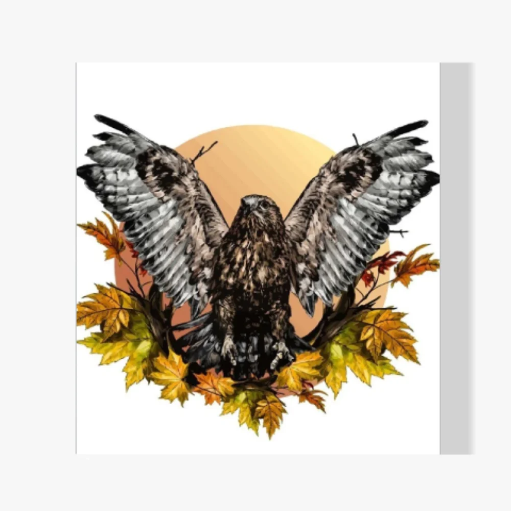 Pintura Diamante - Halcón en hojas de otoño