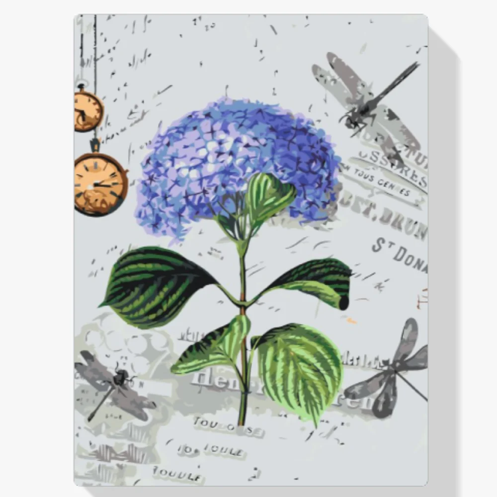 Pintura Diamante - Hortensias y libélulas