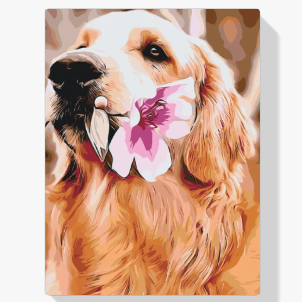 Pintura Diamante - Labrador con flor