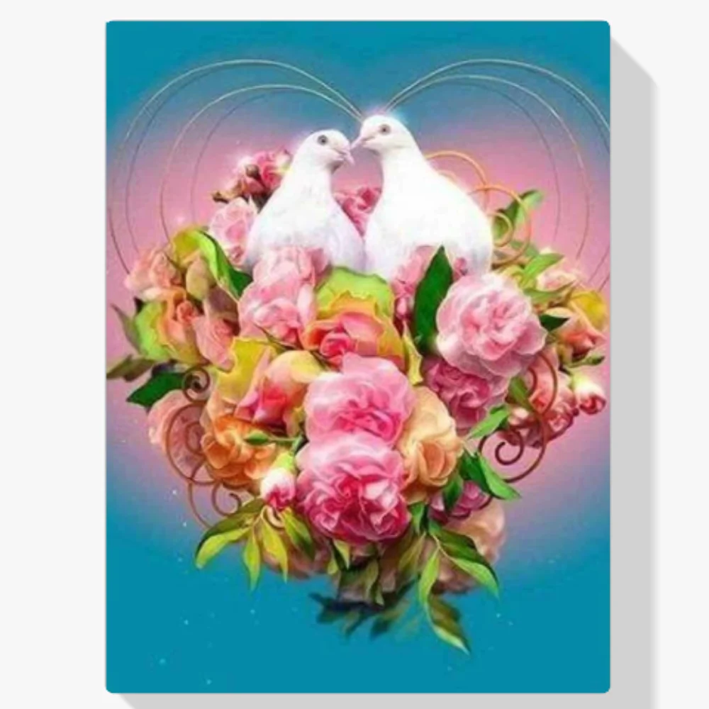 Pintura Diamante - Las palomas aman las flores