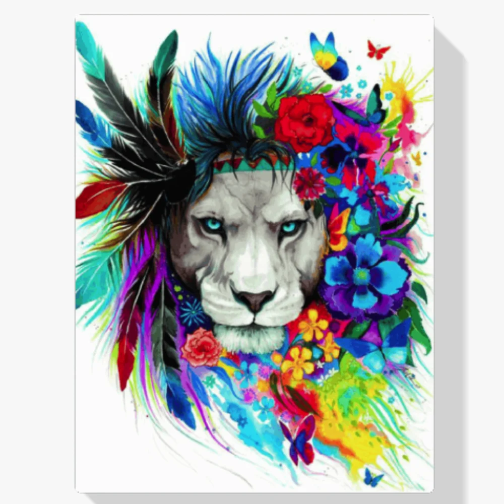 Pintura Diamante - León con plumas
