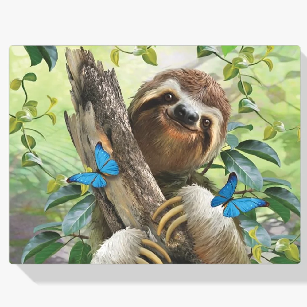 Pintura Diamante - Leopardo con mariposas azules