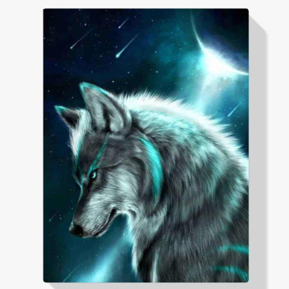Pintura Diamante - Lobo a la luz de la luna