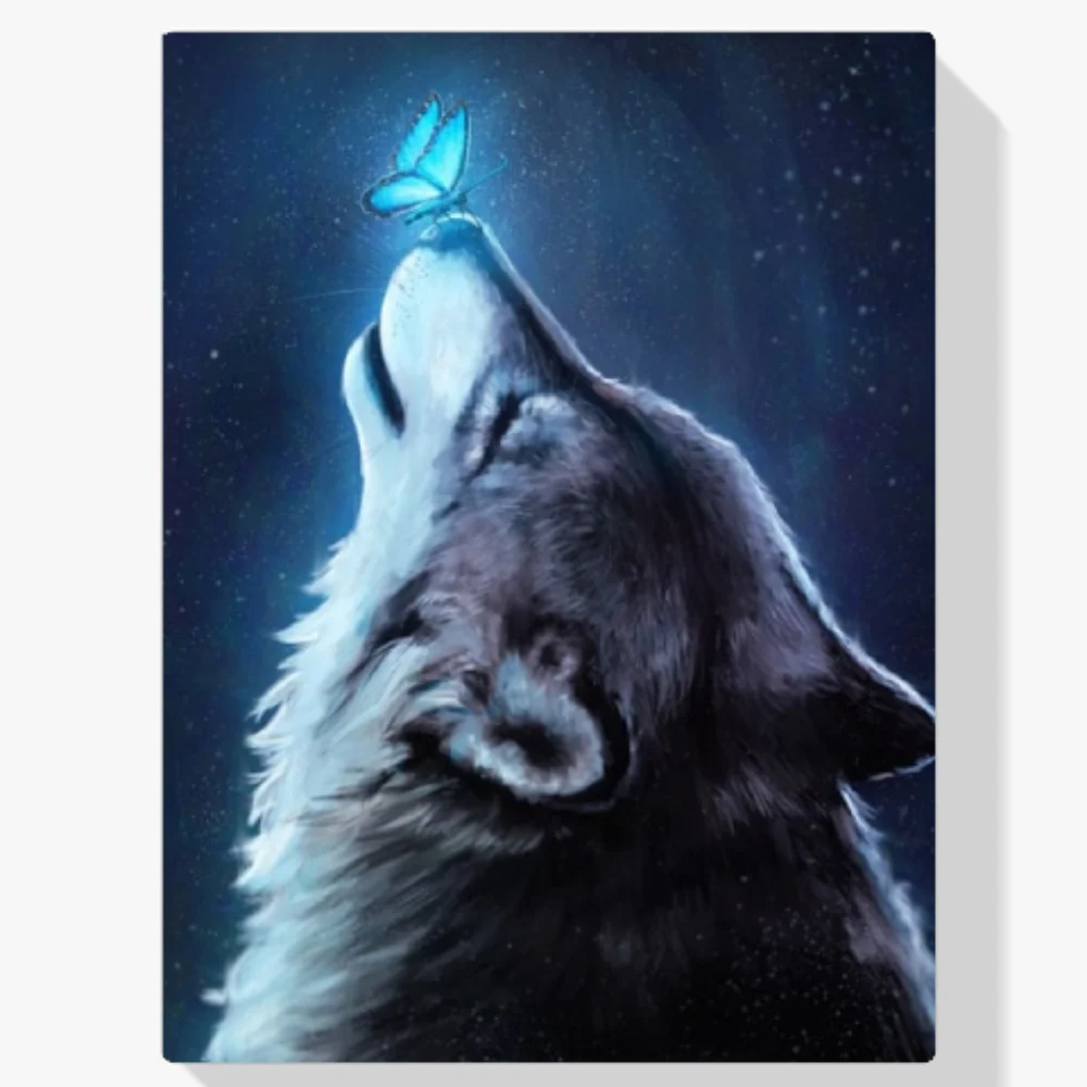 Pintura Diamante - Lobo con mariposa