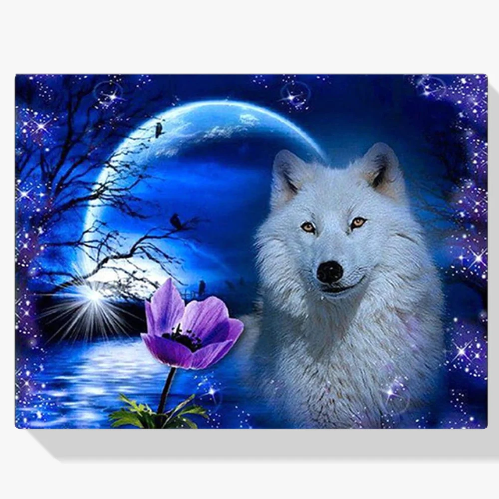 Pintura Diamante - Lobo con rosa
