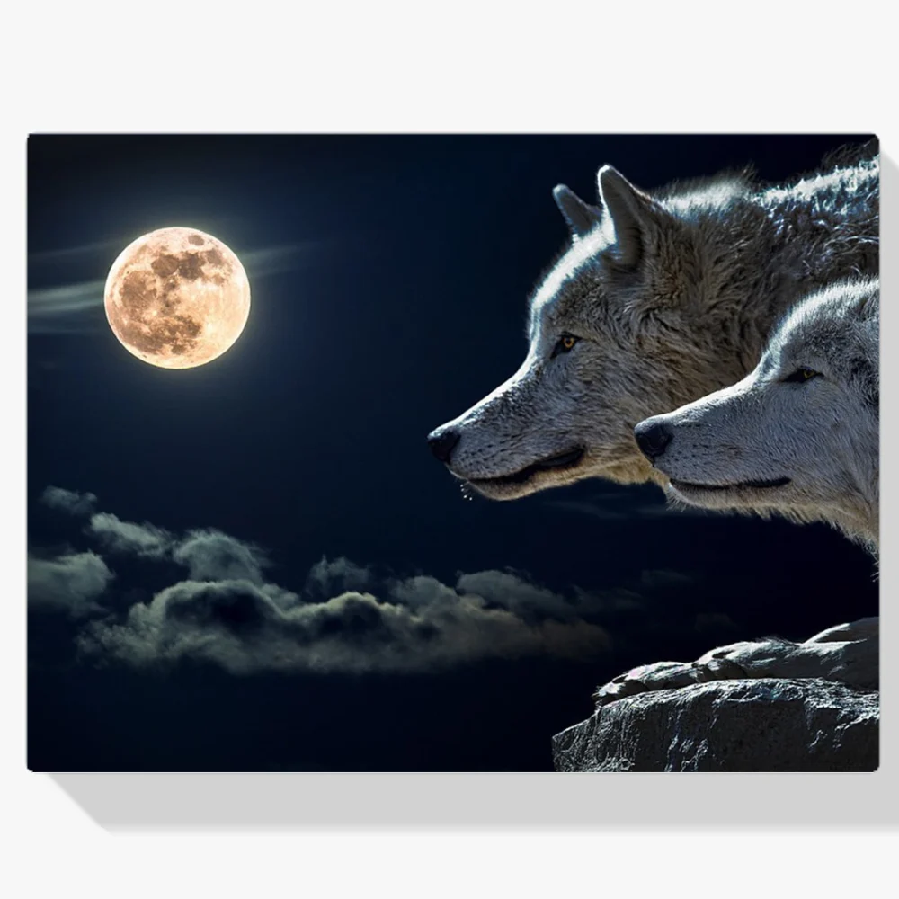 Pintura Diamante - Lobos con luna