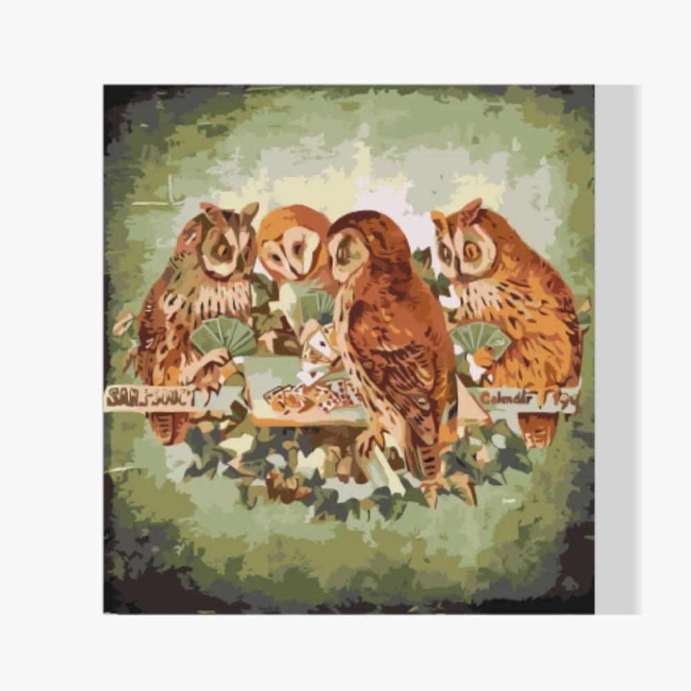 Pintura Diamante - Los búhos juegan a las cartas