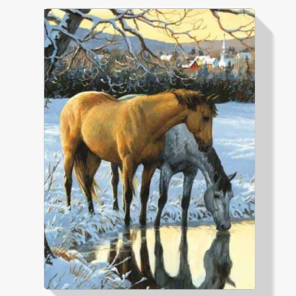 Pintura Diamante - Los caballos beben agua