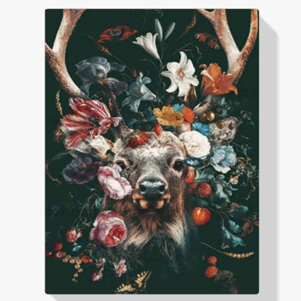 5D Pintura Diamante - Los ciervos se encuentran con las flores