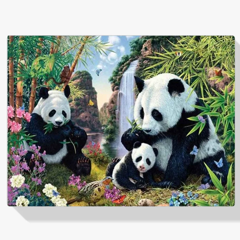Pintura Diamante - Los pandas comen bambú